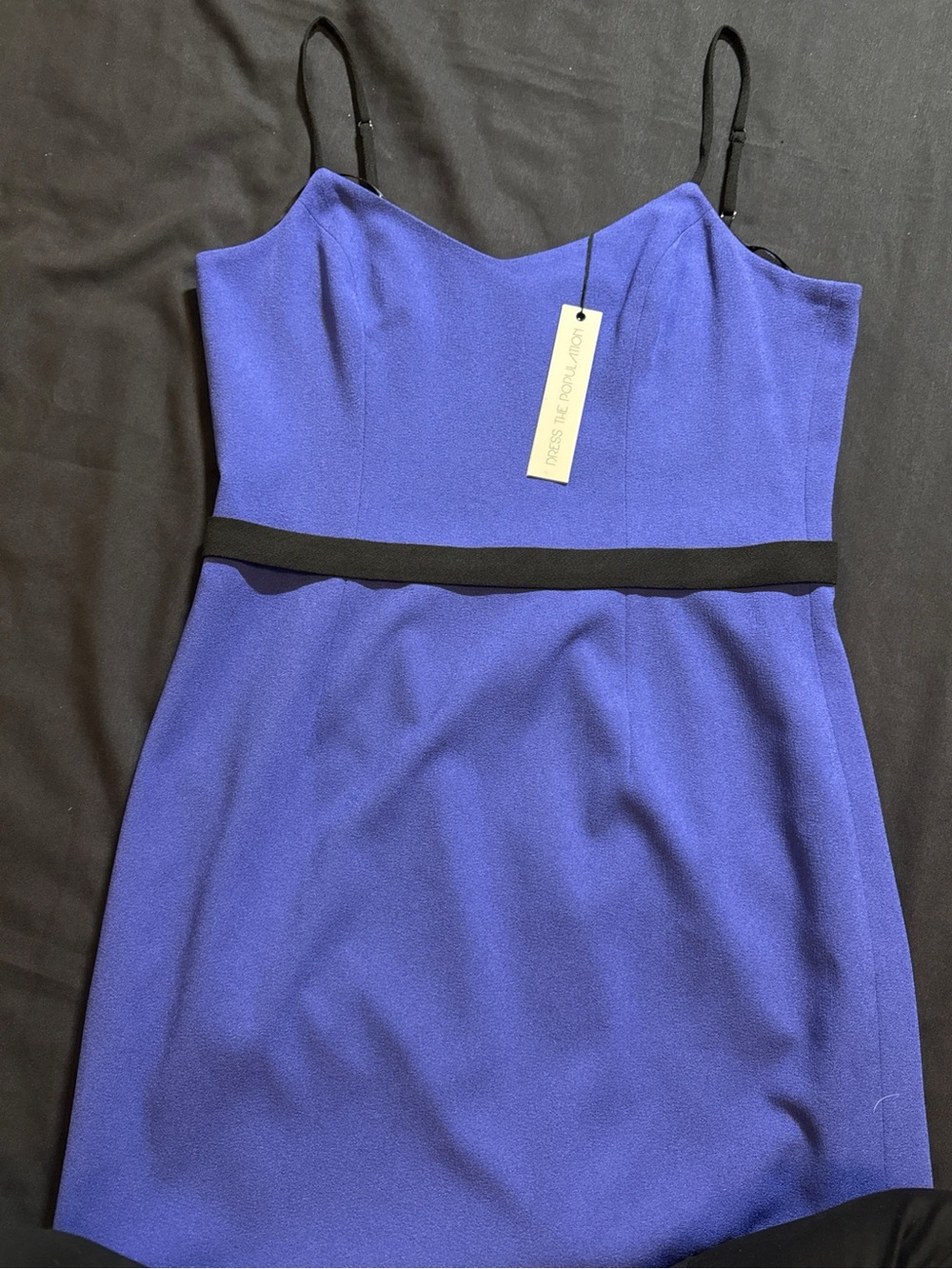 Dress the Population Emma Cobalt Blue Black Midi Dress